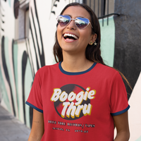 BOOGIE THRU Records/Tapes ringer tee, Austin TX 1979-82